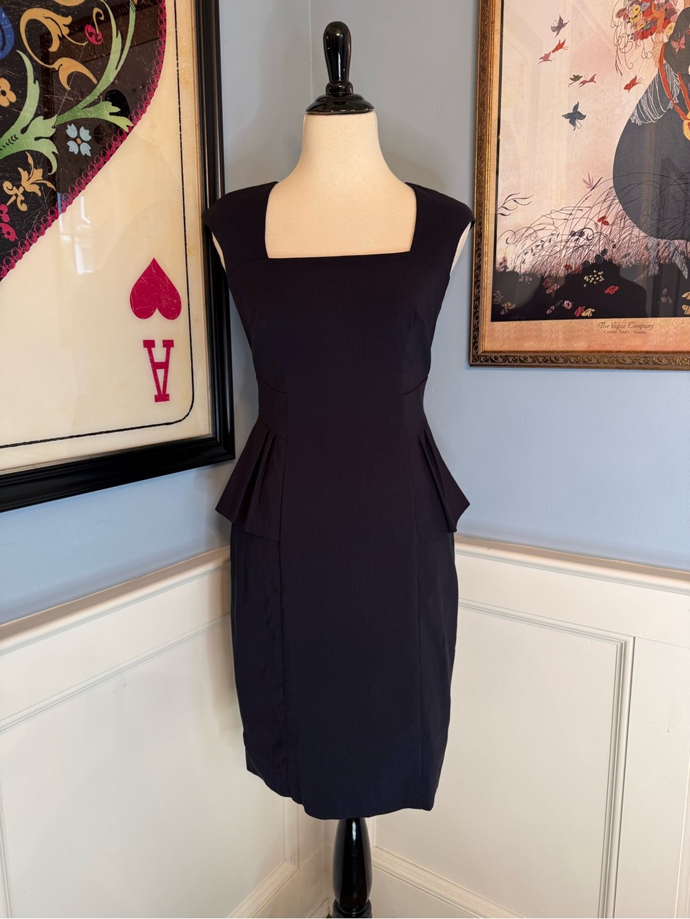 Kay Unger Navy Blue Peplum Pencil Dress Sz 4